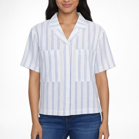 Buffalo David Bitton Tops - Buffalo David Bitton Women's Blouse Size M Linen Blend Coastal Stripe a2079